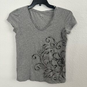 LOFT Gray Fitted Embellished Tee MP